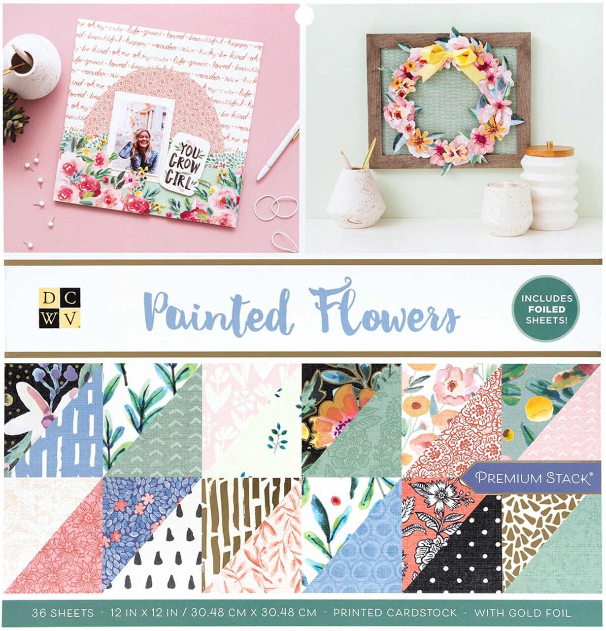 DCWV Double-Sided Cardstock Stack 12"X12" 36/Pkg-Painted Flowers